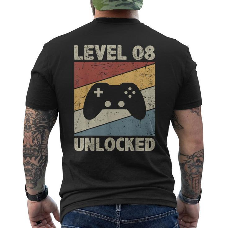 Level 8 Unlocked Video Gamer 8Th Birthday Vintage Men's T-shirt Back Print