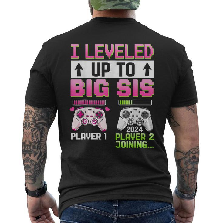 I Leveled Up To Big Sis 2024 Cute Pink Soon To Be Big Sister Men's T-shirt Back Print