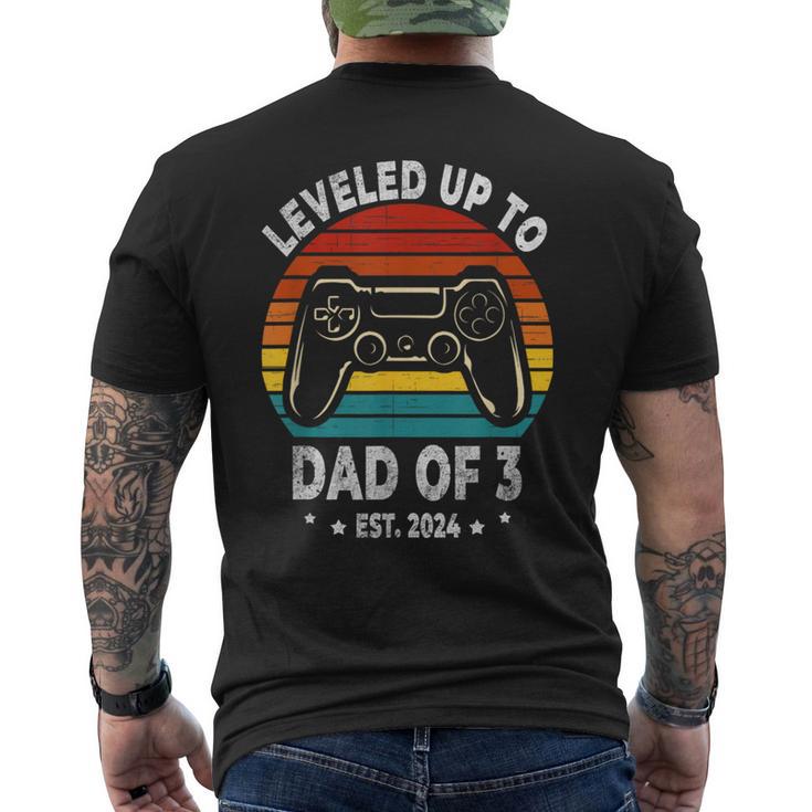 Leveled Up To Dad Of 3 Three Daddy Again 2024 Father's Day Men's T-shirt Back Print