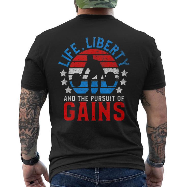 Life Liberty Pursuit Of Gains Workout Weight Lifting Men's T-shirt Back Print