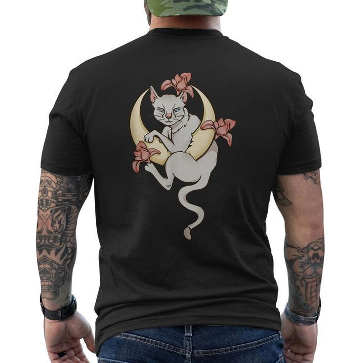 Lilie Flowers Celestial Cat In A Crescent Moon Men's T-shirt Back Print