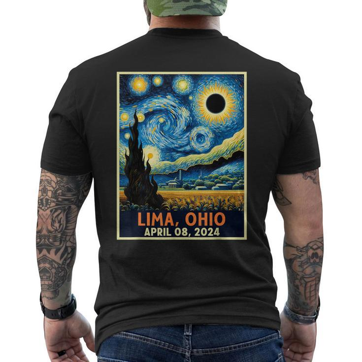 Lima Ohio Total Solar Eclipse 2024 Starry Night Van Gogh Men's T-shirt Back Print