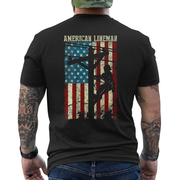 Lineman American Flag Electric Cable Patriotic Lineman Men's T-shirt Back Print