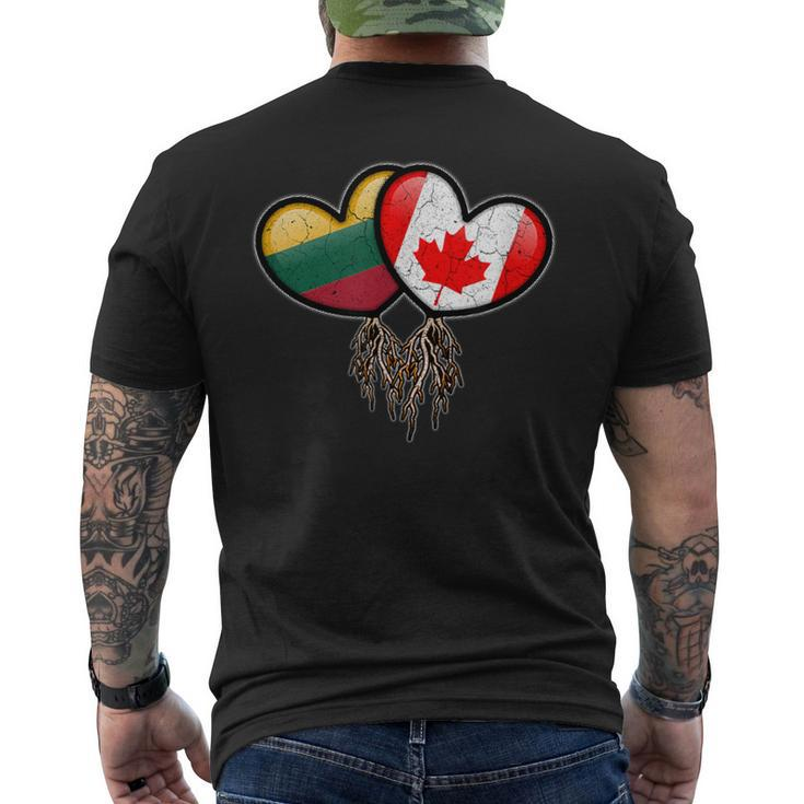 Lithuanian Canadian Flags Inside Hearts With Roots Men's T-shirt Back Print