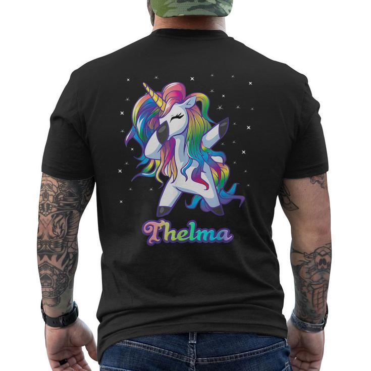 Thelma Name Personalisierbar Regenbogen-Einhorn Tupfen Personalisierbar T-Shirt mit Rückendruck