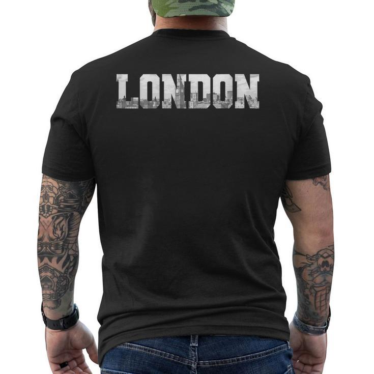London England Uk Skyline Black & White Vintage London Men's T-shirt Back Print