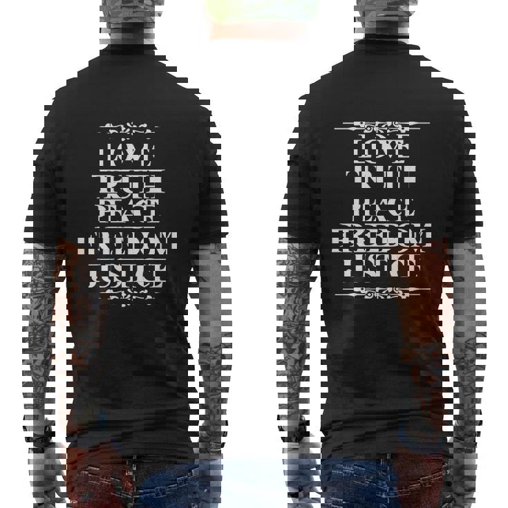 Love Truth Peace Freedom Justice Mens Back Print T-shirt