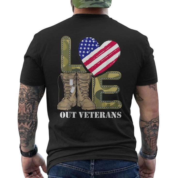 Love Our Veterans Day Proud Military Us Flag Men Women Men's T-shirt Back Print