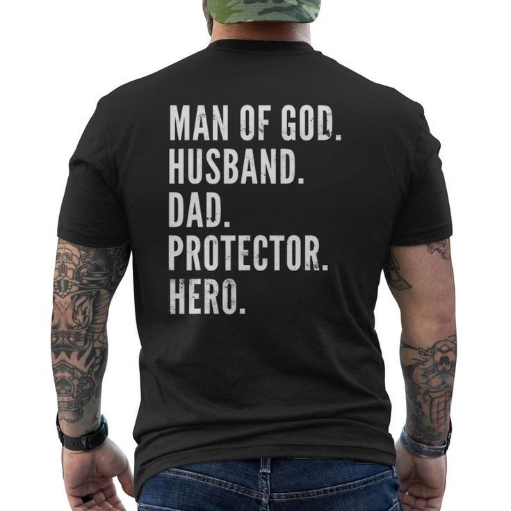 Man Of God Husband Dad Protector Hero Mens Back Print T-shirt