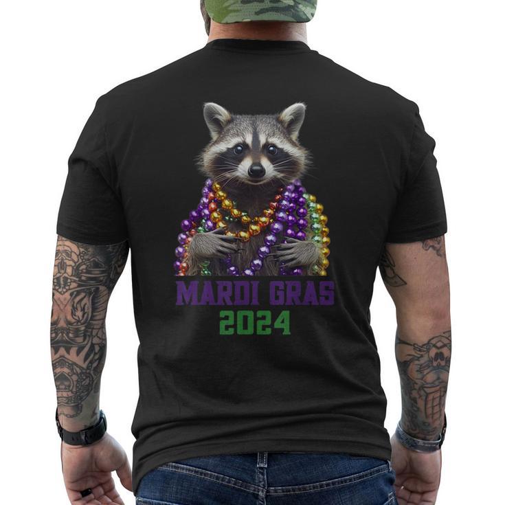 Mardi Gras 2024 Bead Party Street Parade Cute Raccoon Men's T-shirt Back Print