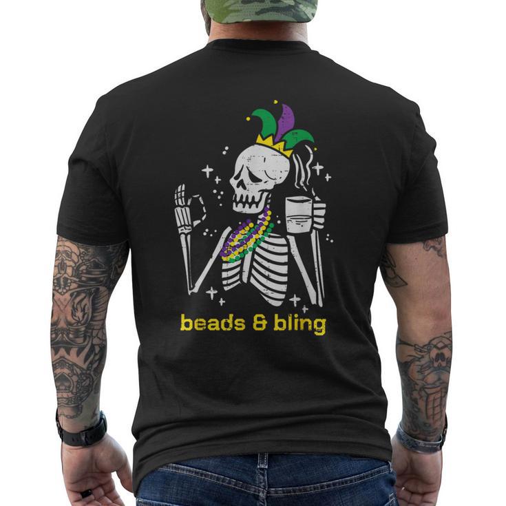 Mardi Gras Skeleton Beads Bling Outfit Women Men's T-shirt Back Print