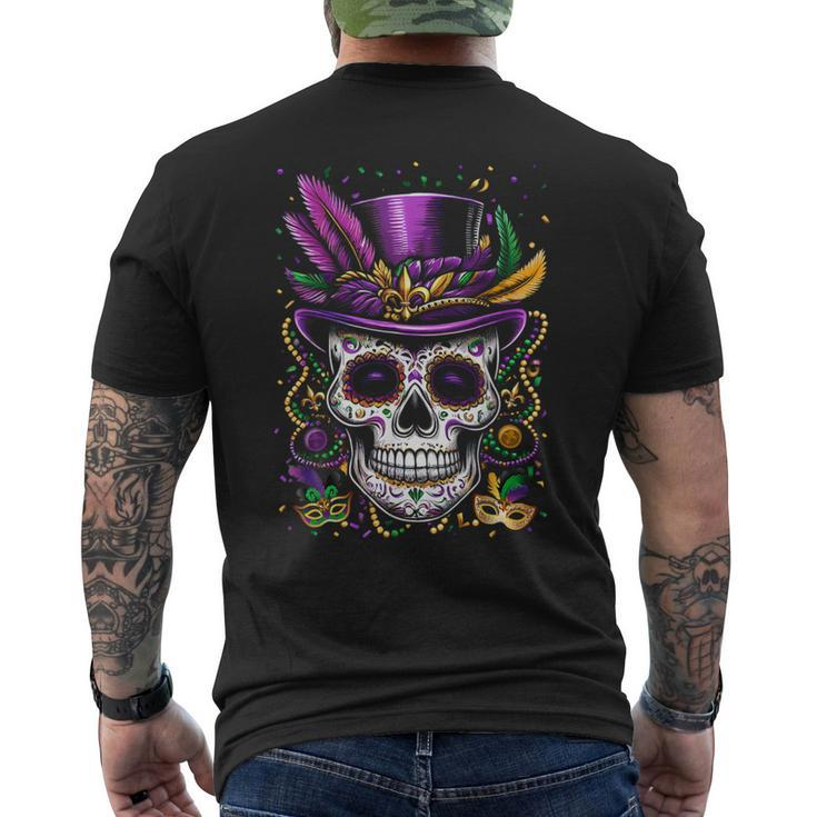 Mardi Gras Skull Top Hat Beads Mask New Orleans Louisiana Men's T-shirt Back Print