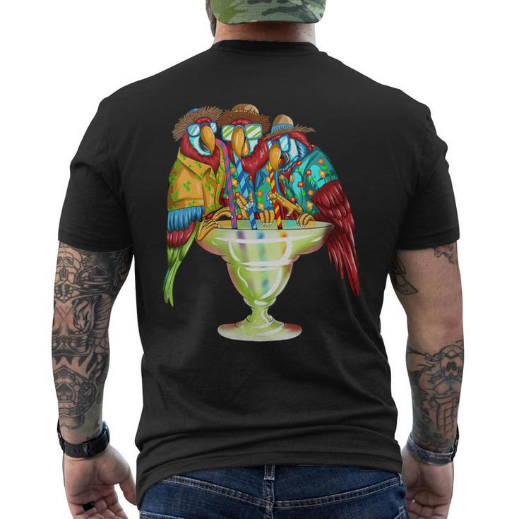 Margarita Drinking Hawaiian Parrot Three Parrots Drinking Men's T-shirt Back Print