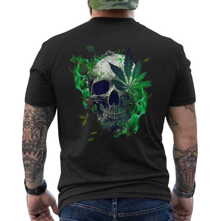 Marijuana Skull Smoke Weed Cannabis 420 Pot Leaf Sugar Skull Men's T-shirt Back Print