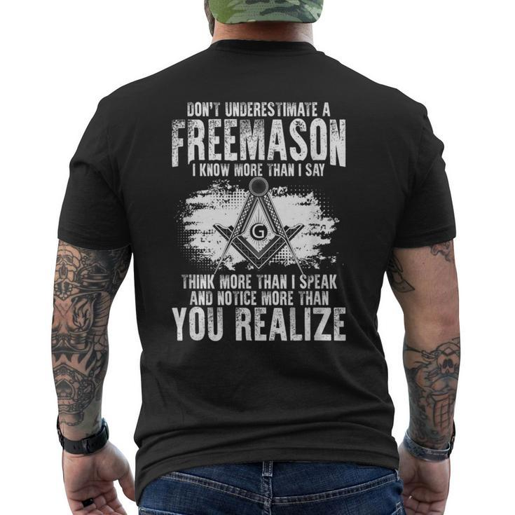 Masonry Freemasonry Masonic Don't Underestimate A Freemasons Men's T-shirt Back Print