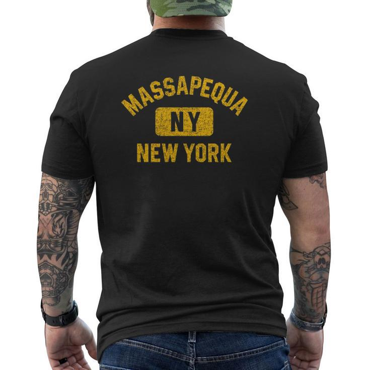 Massapequa Ny New York Gym Style Distressed Amber Print Mens Back Print T-shirt