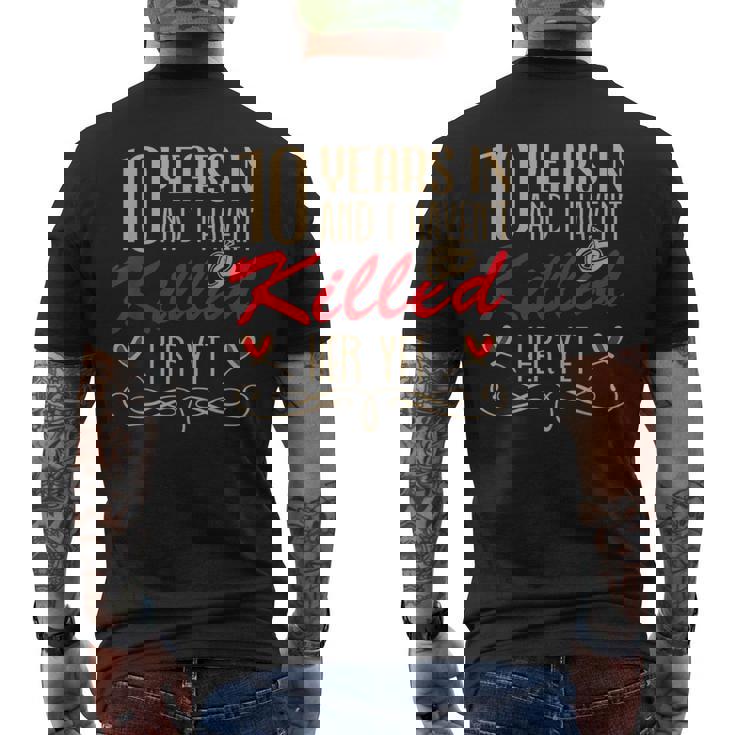 Meme 10 Aniversario De Bodas Parejas Casadas 10 Años Divertidos Camiseta Hombre Estampado Espalda
