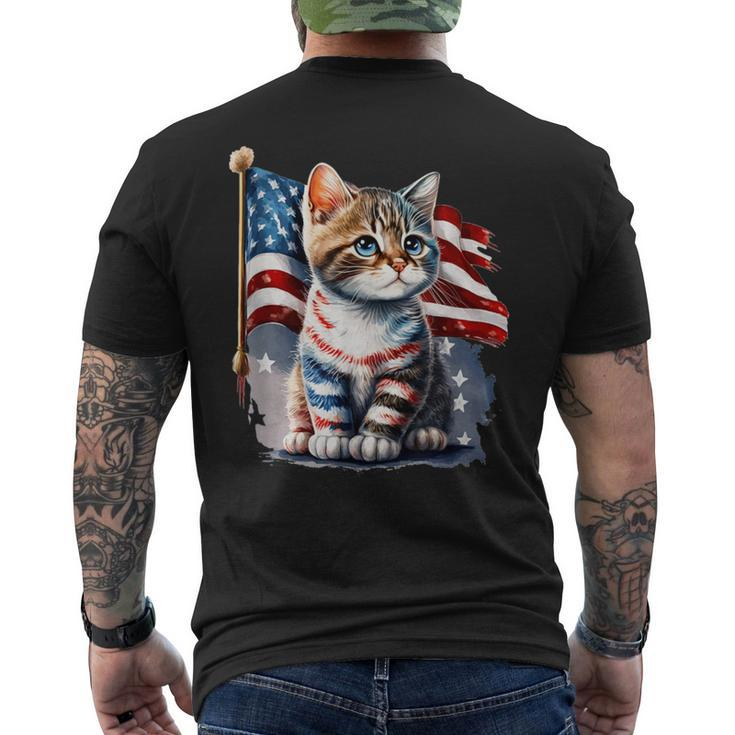 Memorial Day Cat 4Th Of July Patriotic Usa Flag Men's T-shirt Back Print
