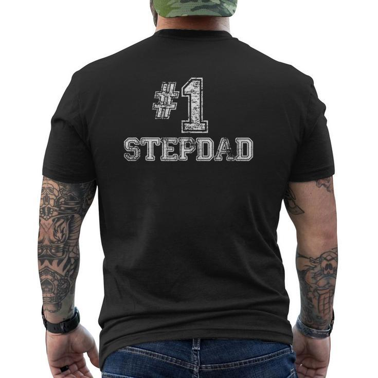 Mens 1 Stepdad Step Dad Number One Father's Day Tee Mens Back Print T-shirt