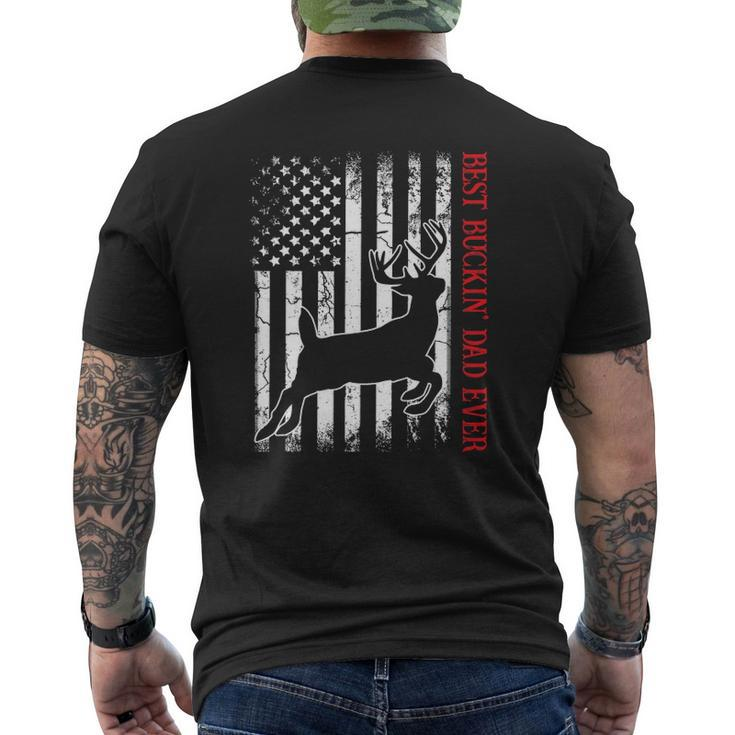 Mens Best Buckin' Dad Ever American Flag Deer Hunting Mens Back Print T-shirt