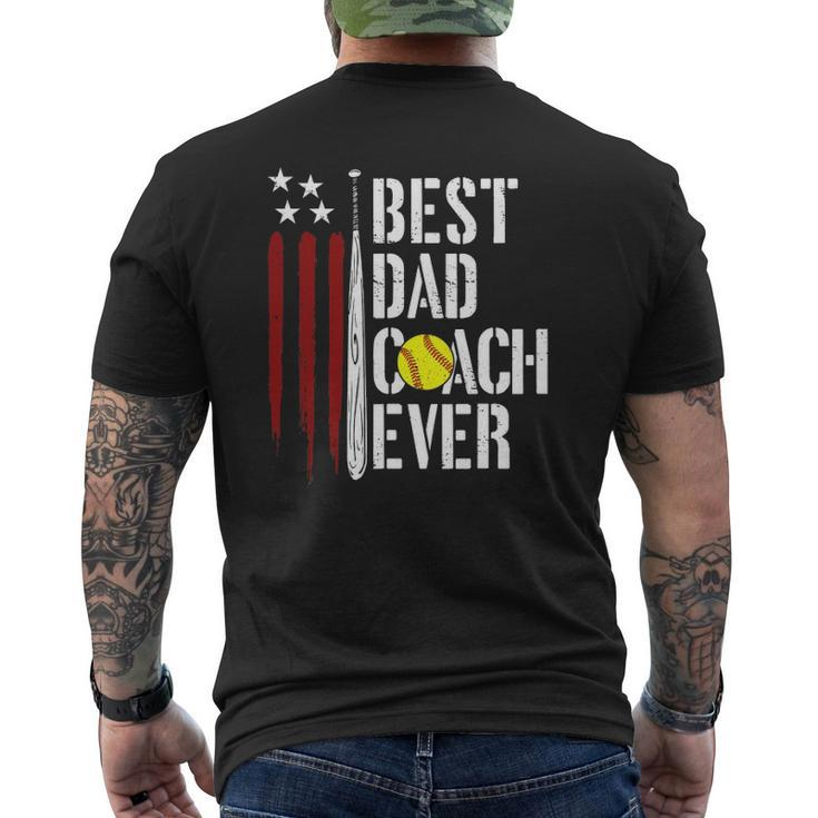 Mens Best Dad Coach Ever American Flag Softball Dad Fathers Day Mens Back Print T-shirt