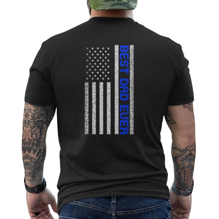 Mens Best Dad Ever Thin Blue Line Dad Father's Day American Flag Mens Back Print T-shirt