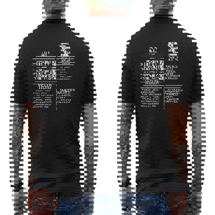 Mens Dad Stats Dungeons Gamer D20 Tabletop Dragons Nerdy Mens Back Print T-shirt