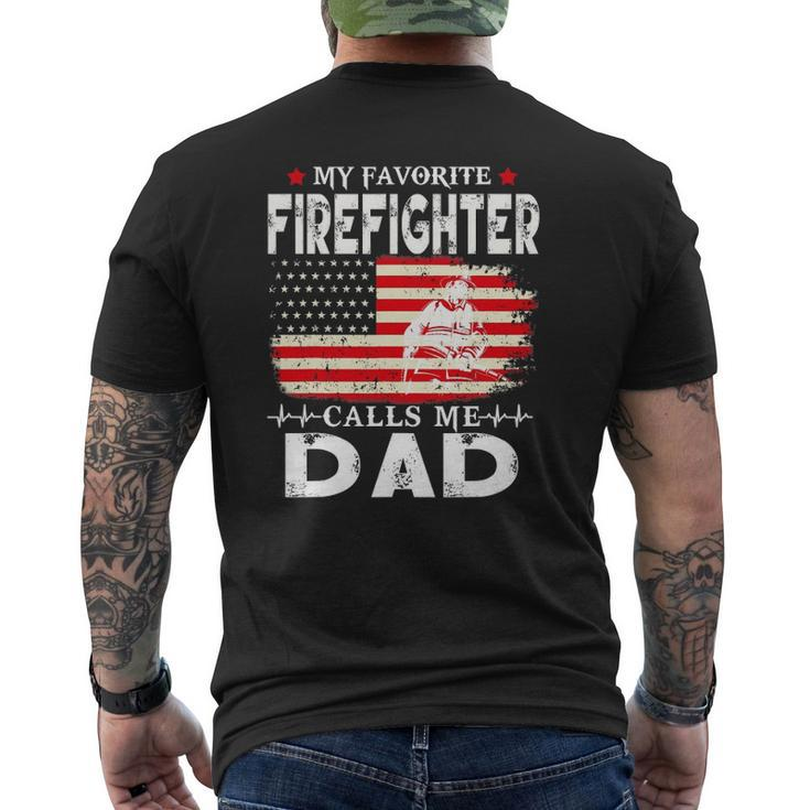 Mens My Favorite Firefighter Calls Me Dad Father's Day Mens Back Print T-shirt