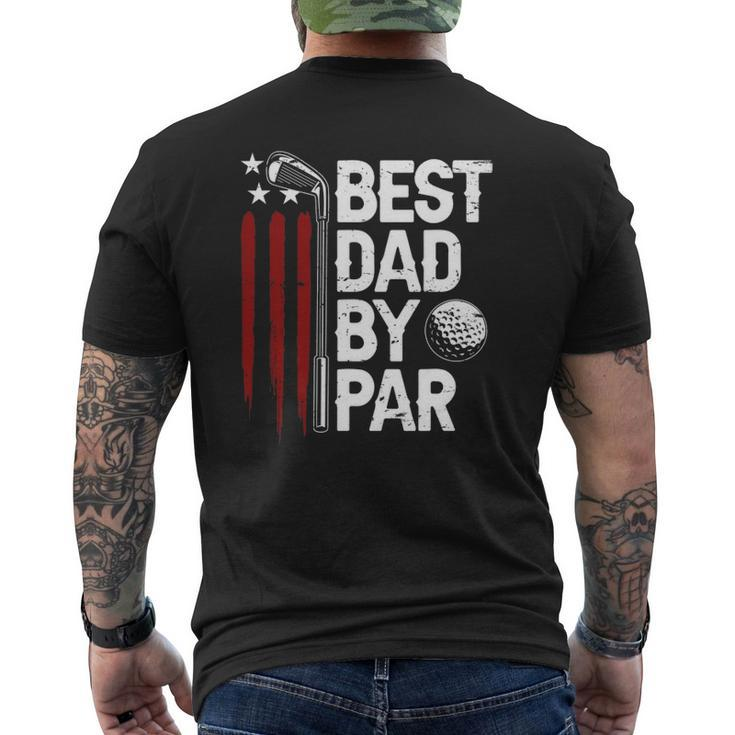 Mens Golf Best Dad By Par Daddy Golfer American Flag Father's Day Mens Back Print T-shirt