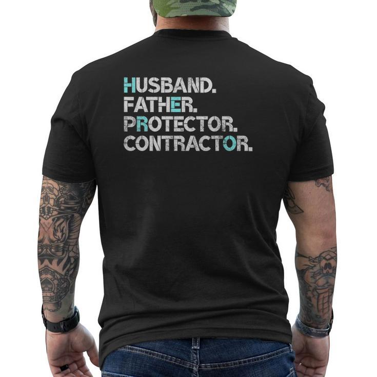 Mens Husband Father Protector Contractor Dad Mens Back Print T-shirt