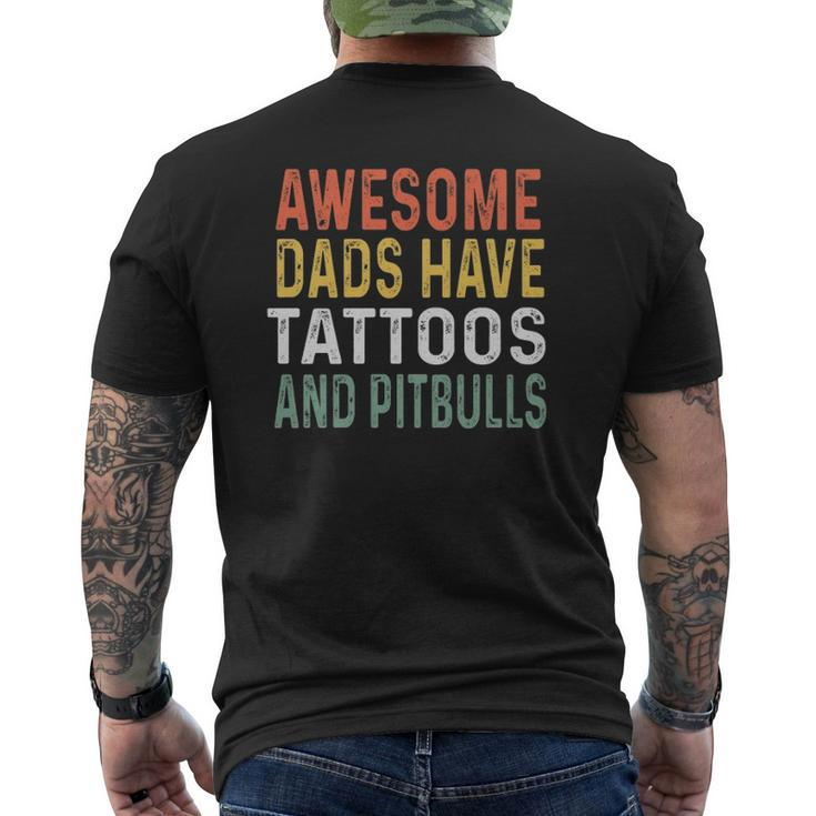 Mens Pitbull Dad Awesome Dads Have Tattoos And Pitbulls Mens Back Print T-shirt