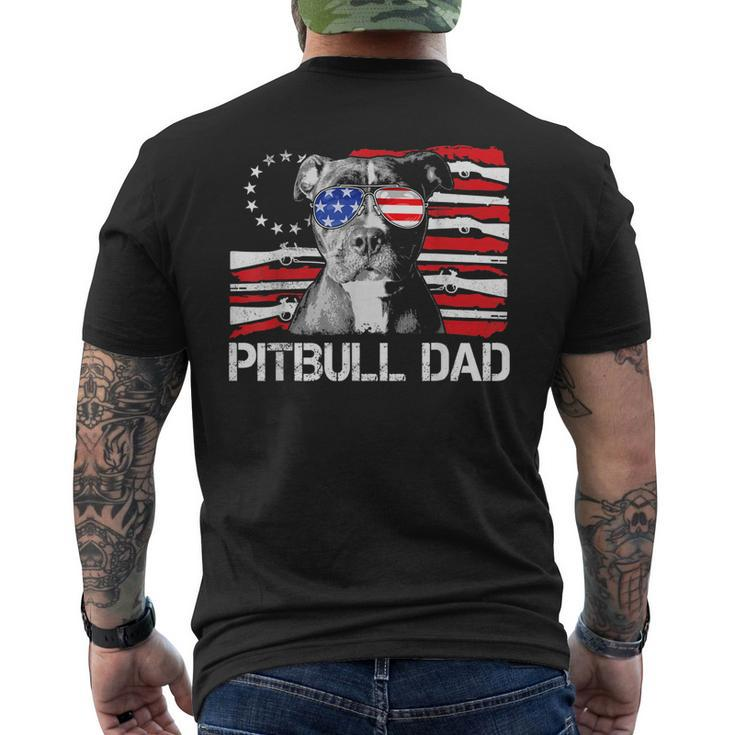 Mens Pitbull Dad Gun Rights American Flag 4Th Of July Dog Lover Mens Back Print T-shirt