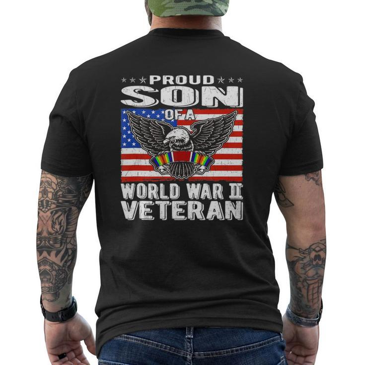 Mens Proud Son Of A World War 2 Veteran Patriotic Ww2 Family  Mens Back Print T-shirt