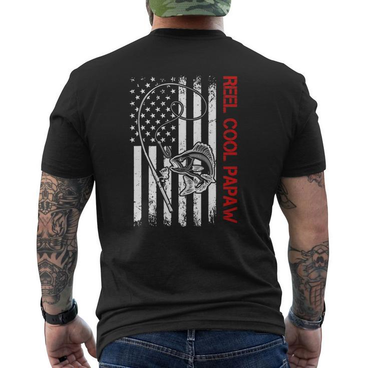 Mens Reel Cool Papaw Vintage Flag Fishing Father's Day Mens Back Print T-shirt