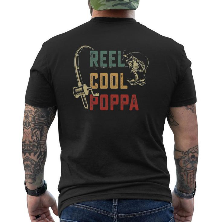 Mens Reel Cool Poppa Vintage Fisherman Father's Day Mens Back Print T-shirt