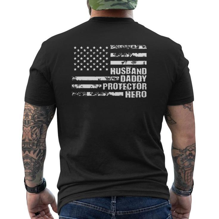 Mens Us American Flag For Husband Daddy Protector Hero Mens Back Print T-shirt