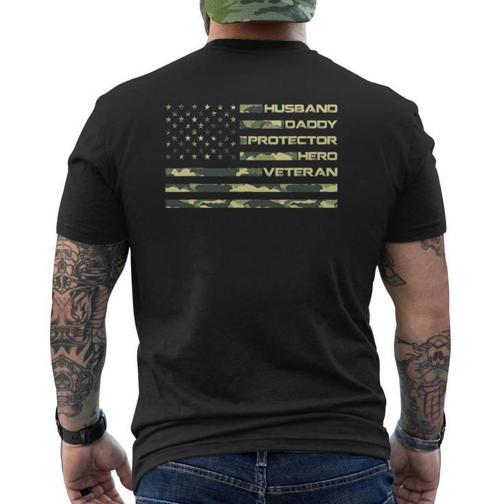 Mens Veteran Husband Daddy Protector Hero Fathers Day Flag Mens Back Print T-shirt