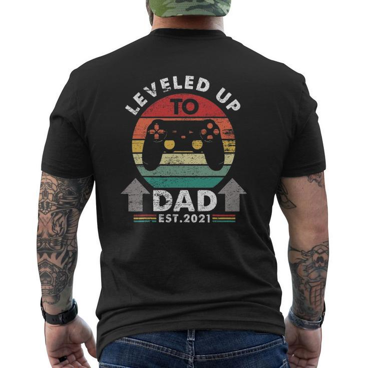 Mens Vintage Leveled Up To Dad 2021 Costume Gender Reveal Mens Back Print T-shirt