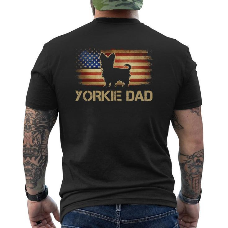 Mens Yorkie Dad Vintage American Flag Patriotic Yorkshire Terrier Mens Back Print T-shirt