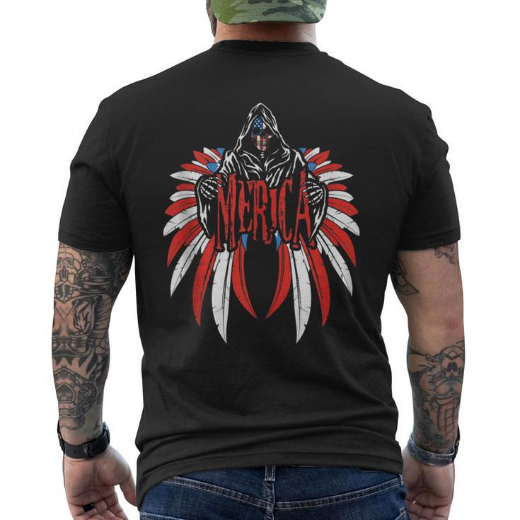 Merica Skull Freedom Wings American Flag 4Th Of July Freedom Mens Back Print T-shirt