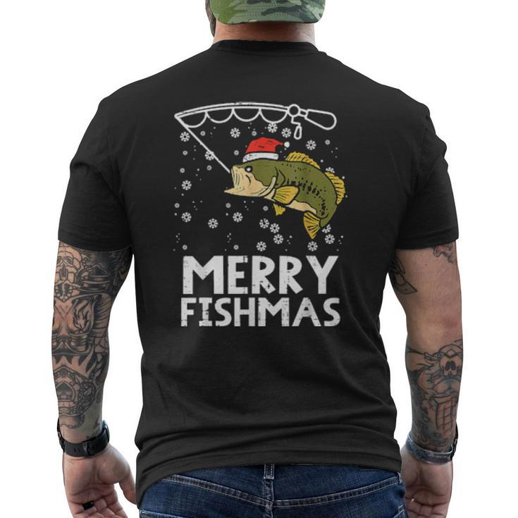 Merry Fishmas Fish Fishing Xmas Pjs Christmas Pajama Dad Mens Back Print T-shirt