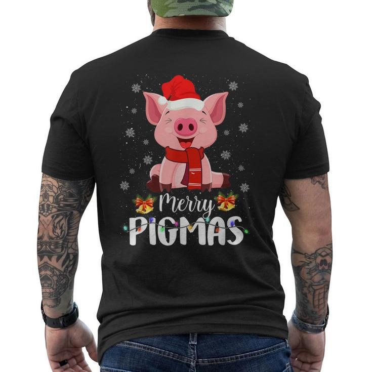 Merry Pigmas Pig Christmas Santa Hat Xmas Light Farmer Mens Back Print T-shirt