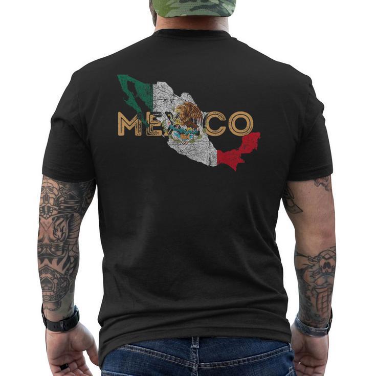 Mexican Map And Flag Souvenir Distressed Mexico Men's T-shirt Back Print