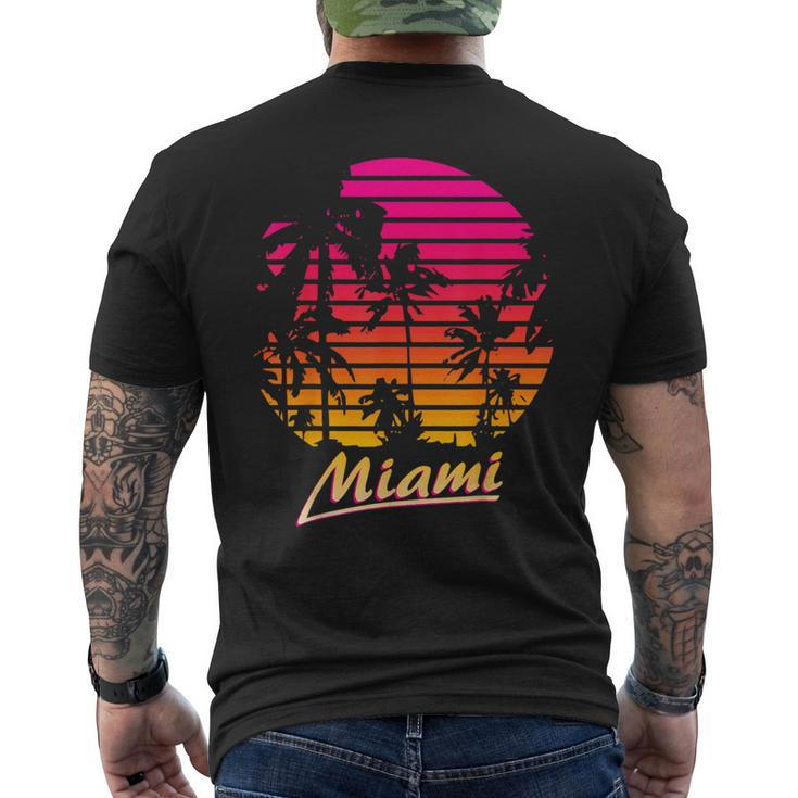Miami 80S Summer Beach Palm Sunset T-Shirt mit Rückendruck