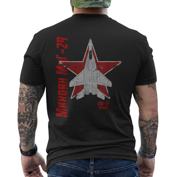Mig-29 Fulcrum Soviet Cold War Jet Airplane Vintage Cyrillic Men's T-shirt Back Print