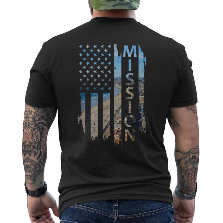 Mission Beach Summer Sunset American Flag Patriotic Men's T-shirt Back Print