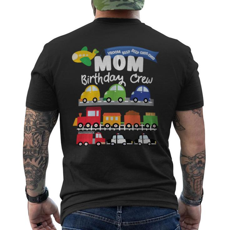 Mom Transportation Birthday Airplane Cars Fire Truck Train Men's T-shirt Back Print