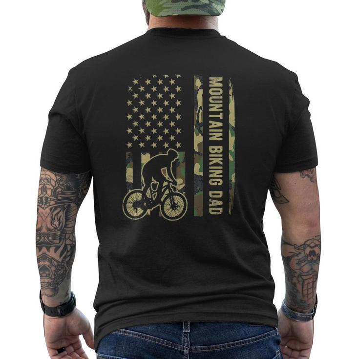 Mountain Biking Dad Camouflage American Flag Fathers Day Mens Back Print T-shirt