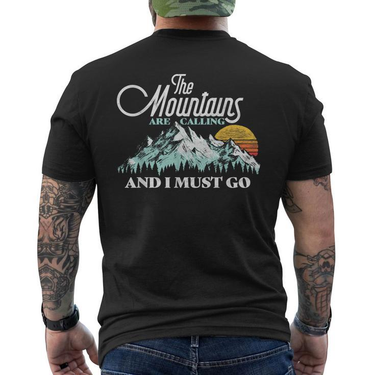 Mountains Are Calling & I Must Go Retro 80S Vibe Graphic Men's T-shirt Back Print