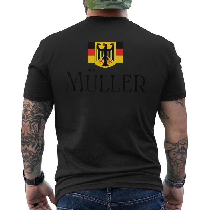 Müller Surname German Family Name Heraldic Eagle Flag Men's T-shirt Back Print